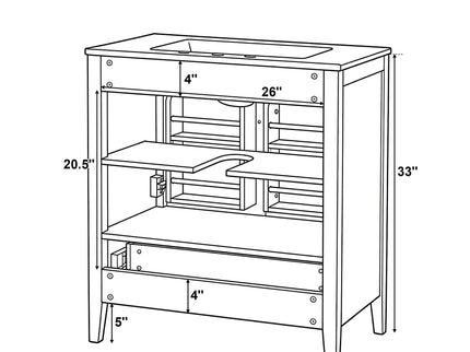 Elegant Fluted Bathroom Vanity With Sink, Soft Close Doors & Drawer