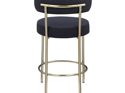 Modern Sherpa Counter Height Stools, Uphsoltered Seat Height Barstools With Brushed Brass Metal Legs Round Low Back Kitchen Stools With Footrest For Dining Room (Set of 2)