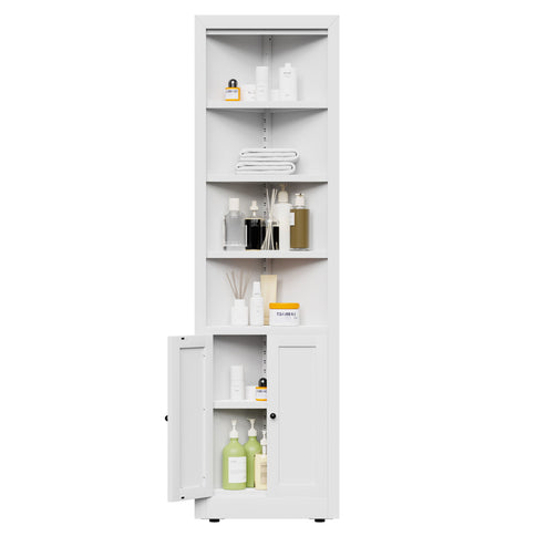Tall Corner Storage Cabinet With 2 Doors, 5-Tier With Adjustable Shelves, Freestanding - White