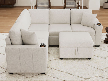 Sectional Sofa Convertible Pull-Out Sofa Bed With A Movable Storage Ottoman For Living Room