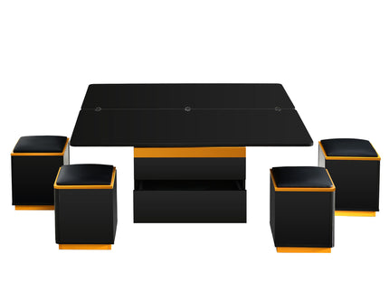 Lift Top Coffee Table With 4 Storage Stools