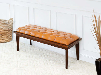 Arden - Bench With Buttons - Brown / Rustic / Tan