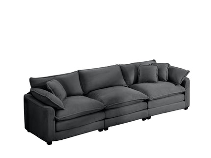 Mid-Century Modern 3 Seater Sectional Sofa With Arm And Throw Pillows
