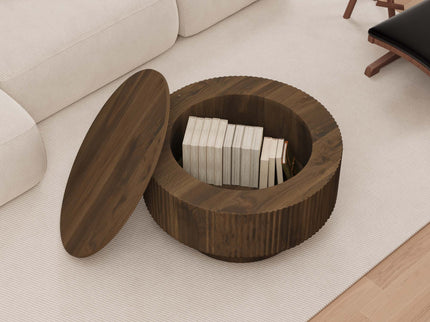 Modern Circular Coffee Table With Stripe Design And Storage Space