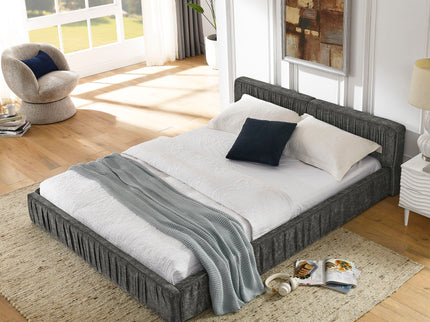 Modern Upholstered Platform Bed Frame With Pleated Design