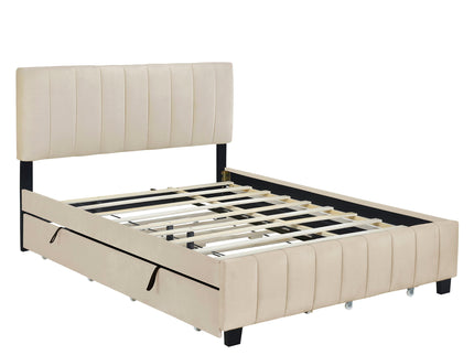 Platform UpholsteredBed With 2 Drawers And Twin Long Trundle