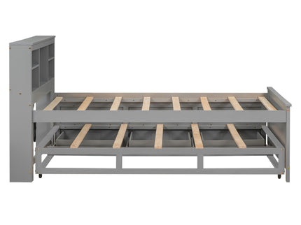 Platform Bed With Storage Headboard, USB, Trundle And 3 Drawers