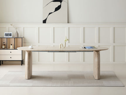 Oval Extendable Dining Table With Dual Pillar Design - Off White