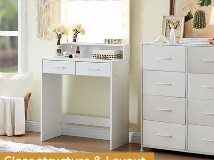 Vanity Desk With Mirror And Lights, Dressing Table With Large Drawer, 2 Level Storage Dresser & 3 Lighting Modes Adjustable Brightness, Suitable For Bedroom