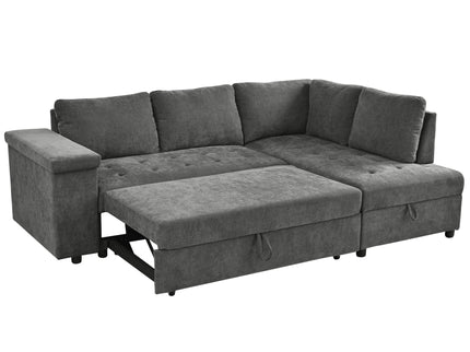 L Shaped Couch With Pull Out Bed And Storage Sectional Sleeper Sofa With Hidden Storage, Wide Armrest With Storage, For Living Room, Apartment, Bedroom, Office