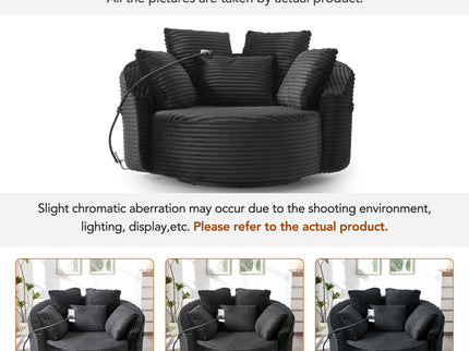 Swivel Accent Barrel Chair With Adjustable Phone Holder, 5 Pillows For Living Room