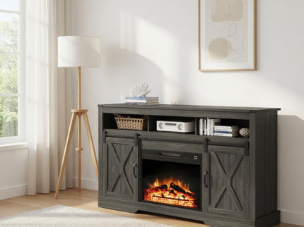 Electric Fireplace Insert Heater With Multicolor Flames, Remote Control - Black
