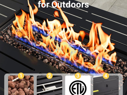 Outdoor 2 In 1 Propane Fire Pit Table With Lid & Glass Shield, Rectangular Fire Table, Lava Rock & Cover - Black
