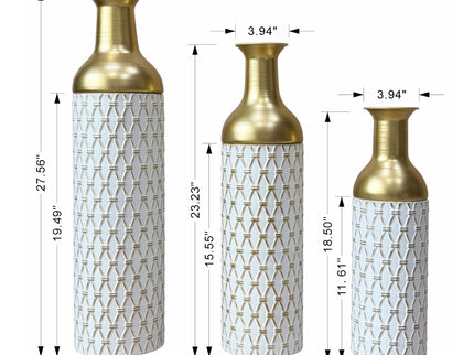 Diamond Embossed Floor Tall Vases Home Decor (Set of 3) - White / Gold
