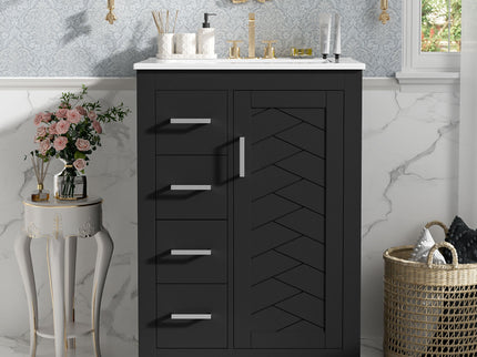 Bathroom Vanity With Integrated Sink, Rectangular Cabinet With 1 Door And 3 Drawers