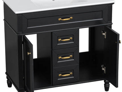 Bathroom Vanity With Sink, Flip-Out Top Drawer, Soft Close Doors, 2 Storage Drawers