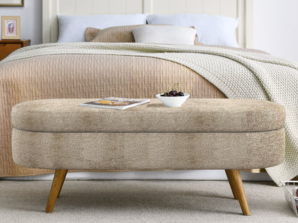 Modern Ottoman Oval Storage Bench With Rubber Wood Legs