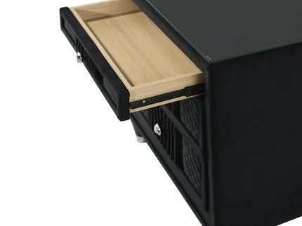 1 Piece Nightstand Upholstery Textured Look Luxurious Feel Drawer Fronts Crystal Style Knobs - Black