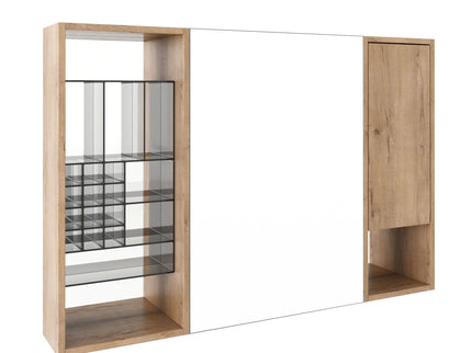 Wall Mounted Bathroom Mirror Cabinet & Adjustable Shelves Storage Cabinet - Imitative Oak