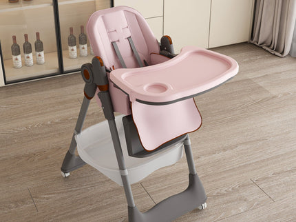 Adjustable Baby High Chair 0-6 Years, Portable Infant Feeding Seat With Safety Belt, Silent Lockable Wheels