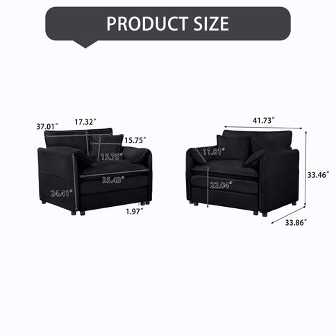 Modern Oversized Accent Chair, Comfy Single Sofa With Large Seat (Set of 2)