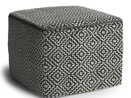 Briella - Square Woven Outdoor / Indoor Pouf - Gray / White