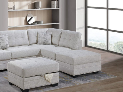 L - Shaped Sectional Sofa Set With Storage Ottoman, Tufted Upholstery Nailhead Trim