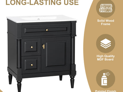 Modern Bathroom Vanity With Sink, Freestanding Cabinet With Flip Drawer & Adjustable Shelf