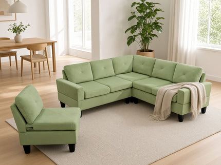 Modular L - Shaped Sectional Sofa, 6 Seater, 4 Piece Couch With Chaise - Green