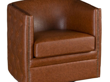 Swivel Chair With Tufted Barrel Design And Nailhead Accents