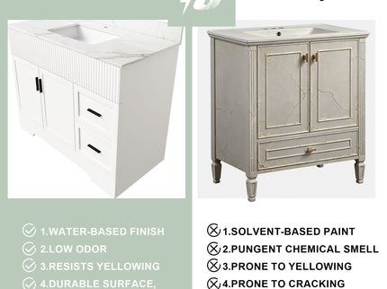 Bathroom Vanity Set, Fluted Cabinet, Soft Close Doors & Drawers - White