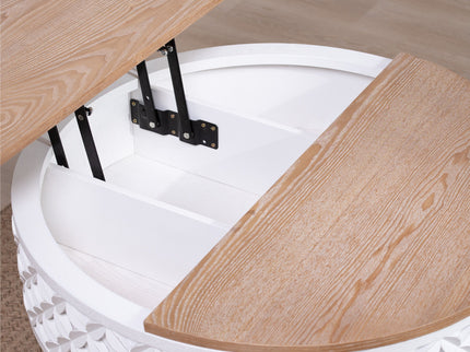 Round Coffee Table With Storage - White / Light Oak