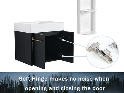 Modern Wall Mounted Bathroom Vanity With Thick Edge Resin Sink And Storage Rack