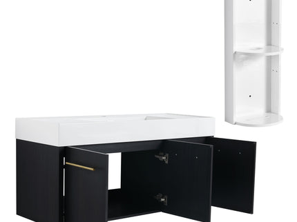 Modern Wall Mounted Bathroom Vanity With Thick Edge Resin Sink And Storage Rack