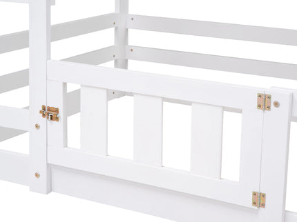 Twin Over Twin House Bunk Bed With Fence And Door