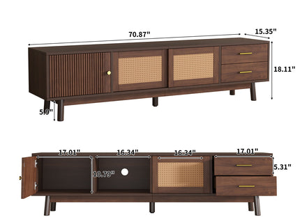TV Stand For 80" TVs With Sliding Doors And Drawers, Accent Storage Unit - Dark Brown