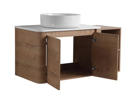 Wall Mounted Bathroom Vanity With Art Sink, 1 Storage Shelf, 2 Soft Close Doors