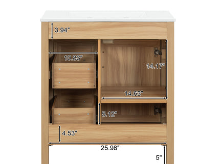 Bathroom Vanity With Sink, 2 Soft Close Drawers, 1 Soft Close Door, Adjustable Shelf