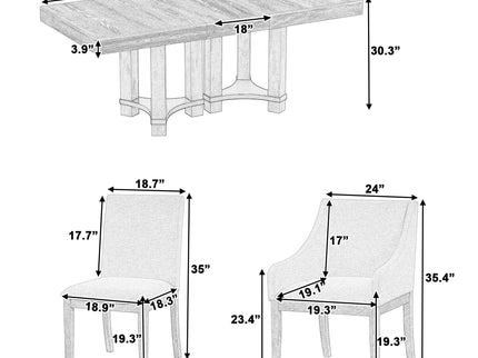 Topmax - 7 Piece Rustic Extendable Dining Table Set With Removable Leaf, 2 Arm Chairs And 4 Armless Chairs