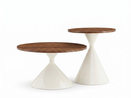 2 Piece Round Coffee Table Set - Walnut / White