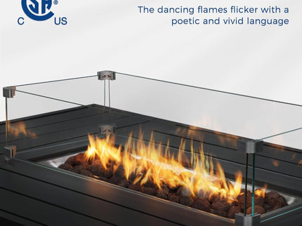 Rectangular Propane Fire Pit Table With Burner, Lava Rock, Waterproof Cover