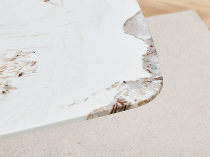 Luxurious Marble Patterned Dining Table With Metal Fork Legs