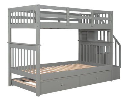 Stairway Bunk Bed With Storage And Guard Rail For Bedroom
