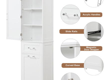 Tall Freestanding Bathroom Storage Cabinet With Adjustable Shelf And 2 Drawers