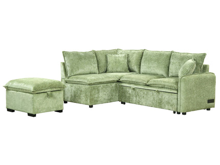 Convertible Sofa Bed Sectional Sofa Sleeper L-Shaped Sofa With A Storage Ottoman, Two Pillows, Two Power Sockets And Two USB Ports For Living Room