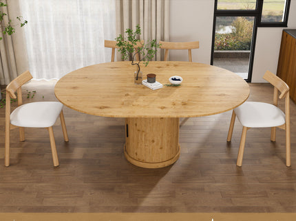 Extendable Oval Dining Table Set With 4 Cushioned Chairs, 2 Tier Storage - Oak
