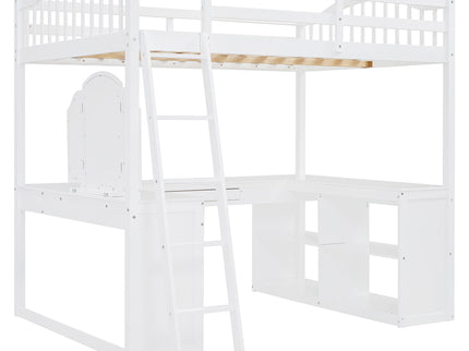Loft Bed With Drawers, Cabinet, Shelves With Desk