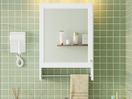 3 In 1 Wall Mounted Bathroom Mirror Cabinet With Adjustable Shelf, Soft Close Door, Mirror & Towel Bar - White