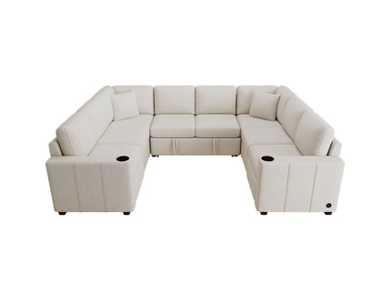 Convertible U-Shaped Sectional Sofa With Pull-Out Bed