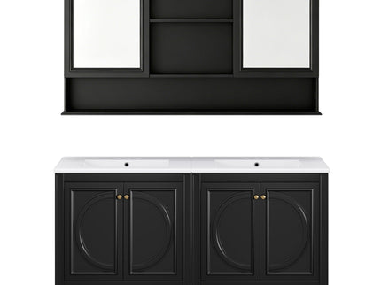 Double Sink Bathroom Vanity Set With Wall Mount Mirror Cabinet